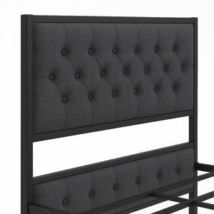 Single Metal Bed Frame with Button Tufted Headboard & Footboard - Karrari