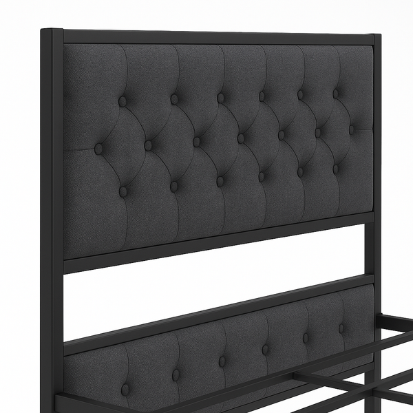 Single Metal Bed Frame with Button Tufted Headboard & Footboard - Karrari
