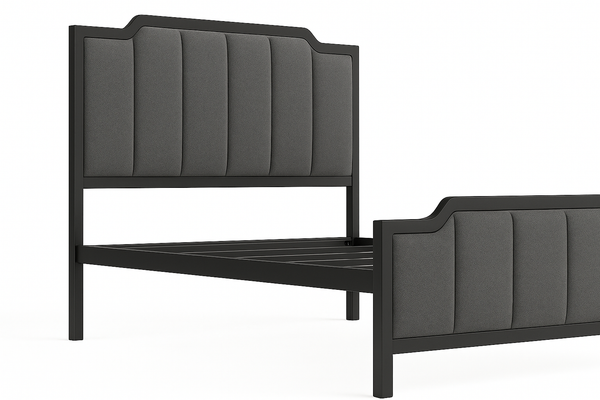 Upholstered Single Bed Frame with Padded Headboard & Footboard - Karrari
