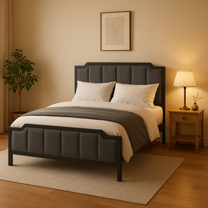 Upholstered Double Bed Frame with Padded Headboard & Footboard - Karrari