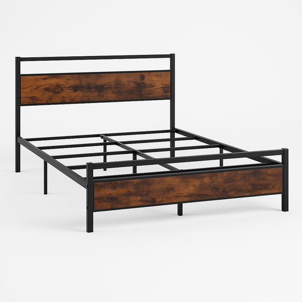 Industrial Metal & Wood Bed Frame - Karrari