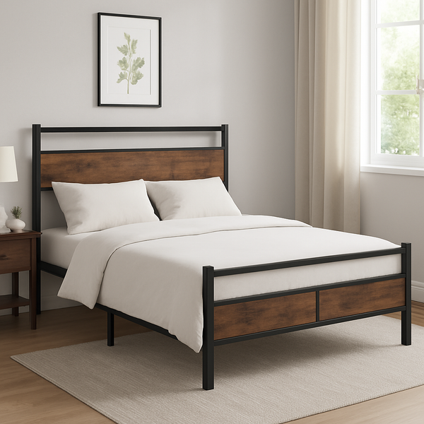 Industrial Metal & Wood Bed Frame - Karrari