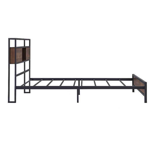 Industrial Metal & Wood Bed Frame - Storage Headboard - Karrari