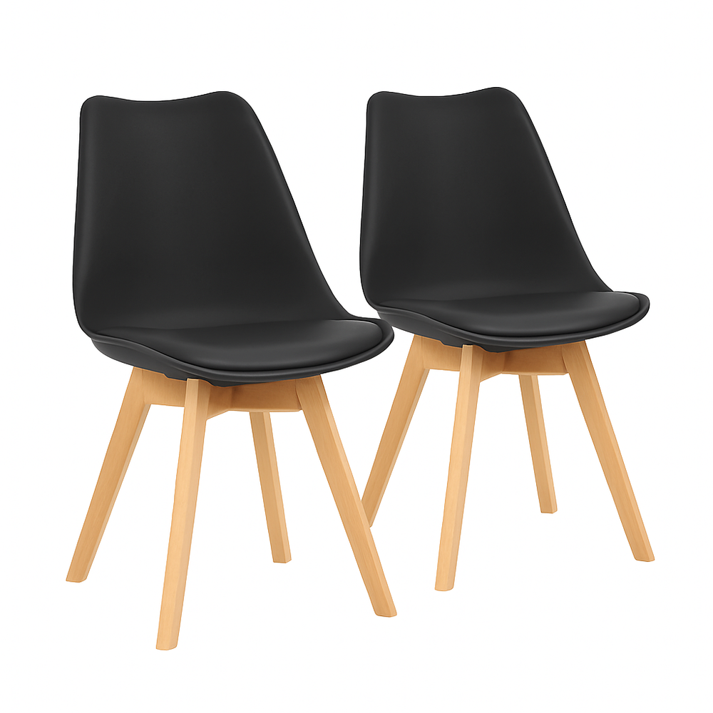 Set of 2 Modern Dining Chairs with Padded Seat & Wood Legs