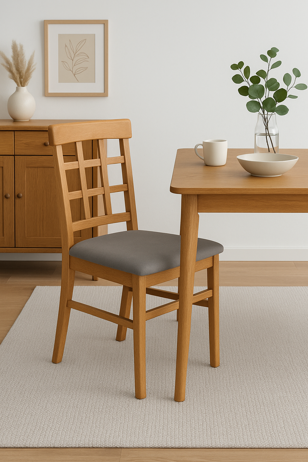 Rustic Wooden Dining Chair with Cushioned Seat