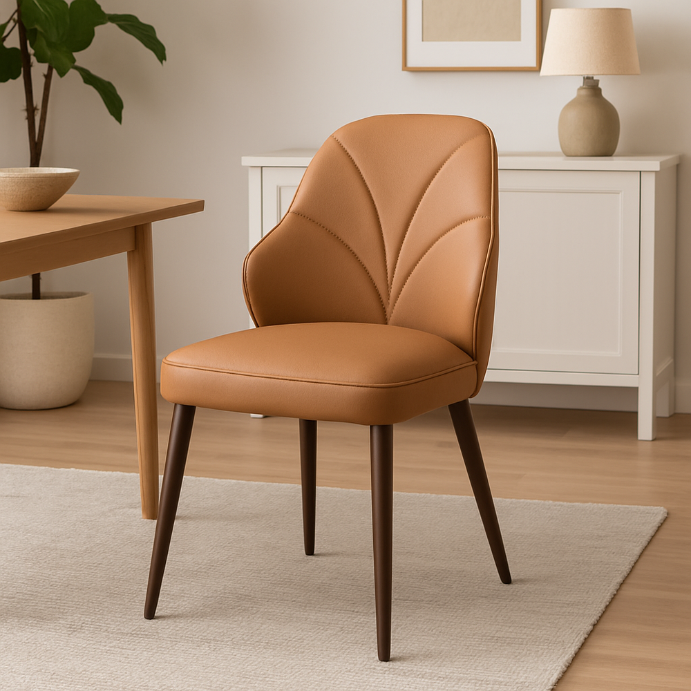 Modern Faux Leather Dining Chairs – Camel Brown (Set of 2)