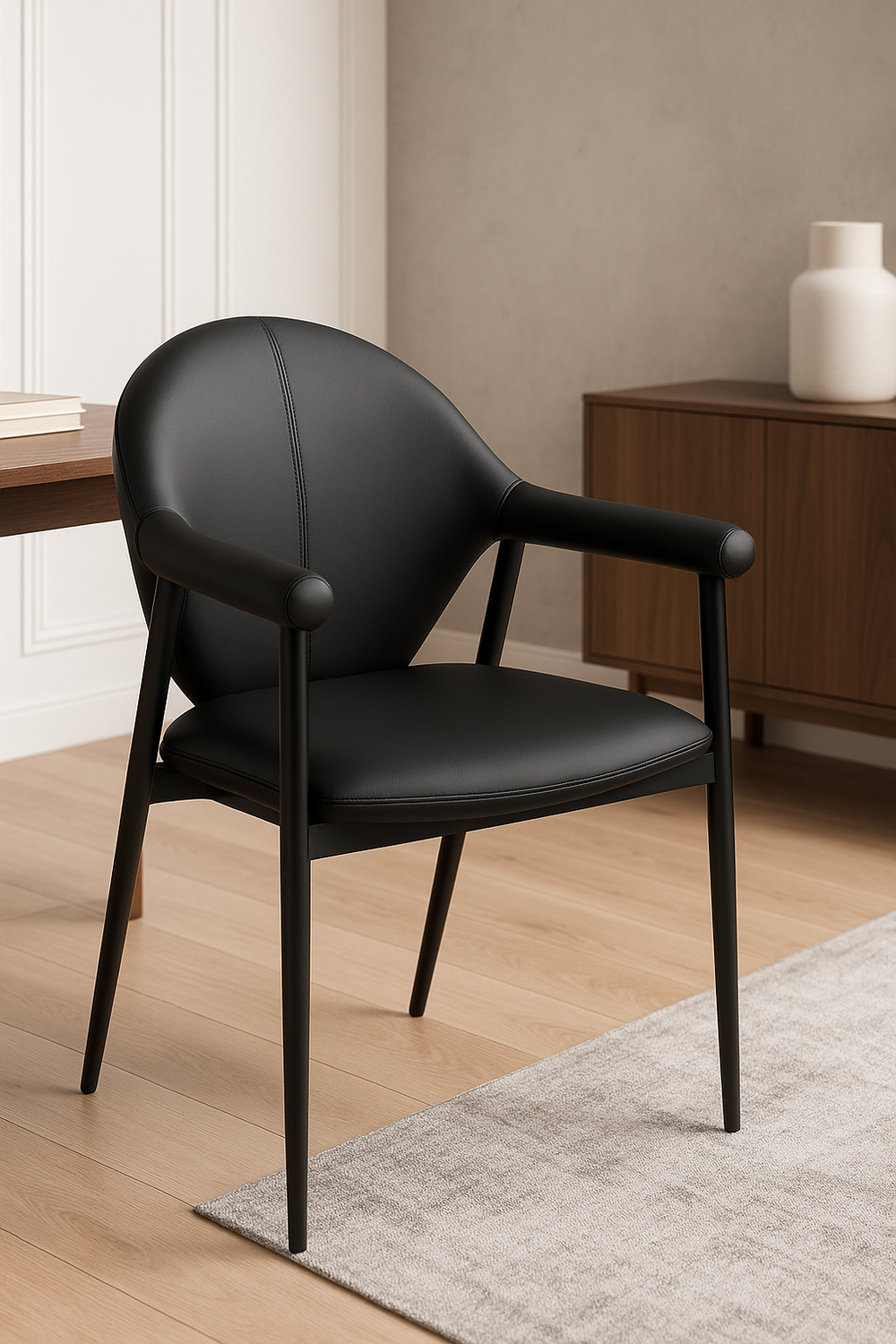 Black Faux Leather Dining Chairs with Armrests (Set of 2)