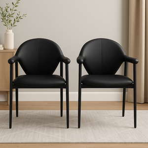 Black Faux Leather Dining Chairs with Armrests (Set of 2)