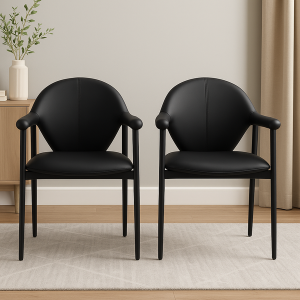 Black Faux Leather Dining Chairs with Armrests (Set of 2)