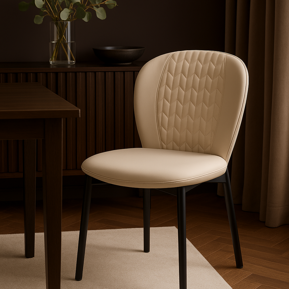Cream Modern Dining Chairs - Quilted Backrest (Set of 2)