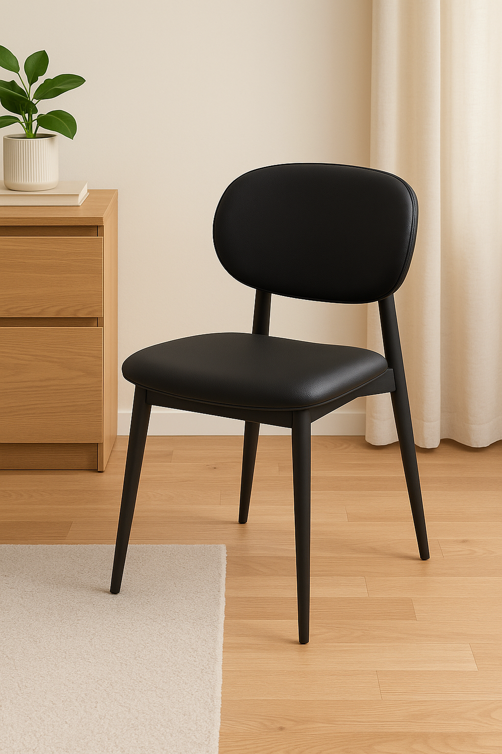 Black Faux Leather Dining Chair - Curved Backrest (set of 2)