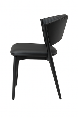 Black Faux Leather Dining Chairs - Curved Ribbed (Set of 2)