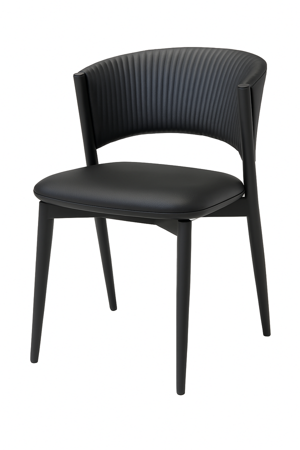 Black Faux Leather Dining Chairs - Curved Ribbed (Set of 2)