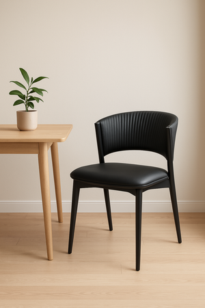 Black Faux Leather Dining Chairs - Curved Ribbed (Set of 2)