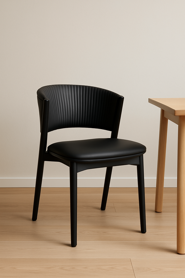 Black Faux Leather Dining Chairs - Curved Ribbed (Set of 2)
