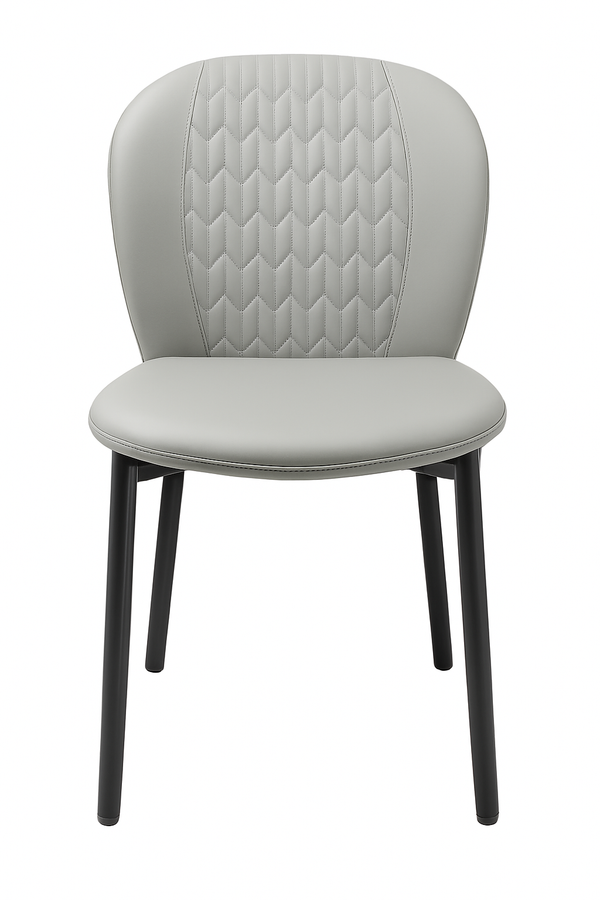 Grey Faux Leather Dining Chairs - Quilted Backrest (Set of 2)