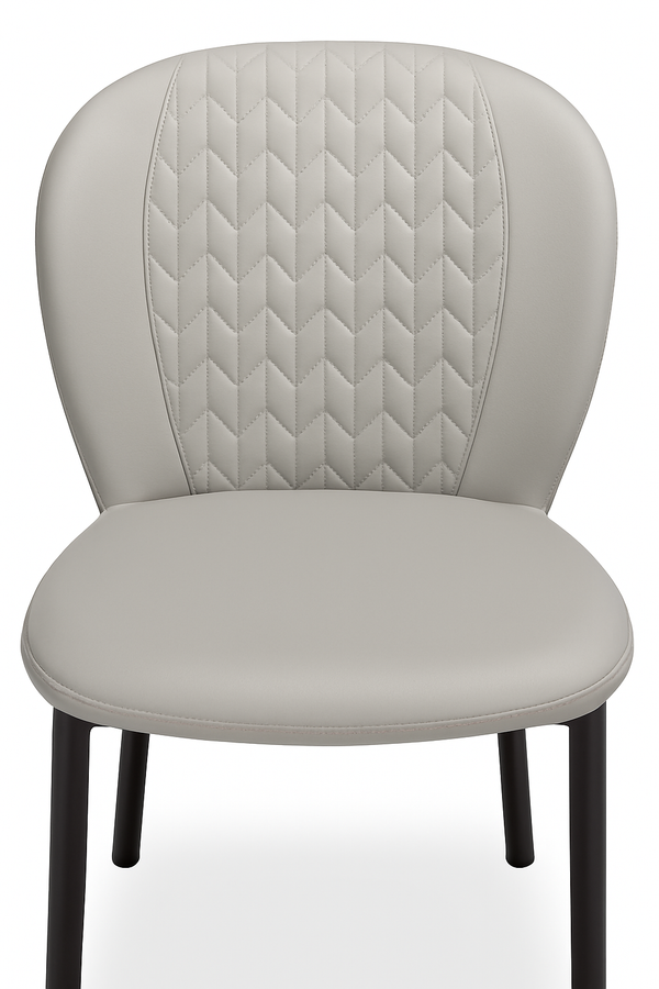 Grey Faux Leather Dining Chairs - Quilted Backrest (Set of 2)