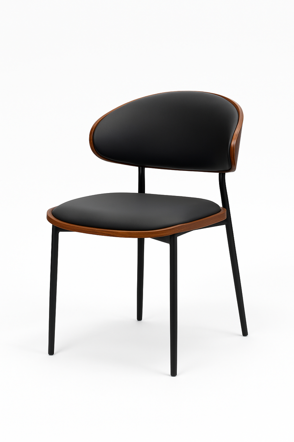 Walnut and Black Faux Leather Dining Chairs (Set of 2)