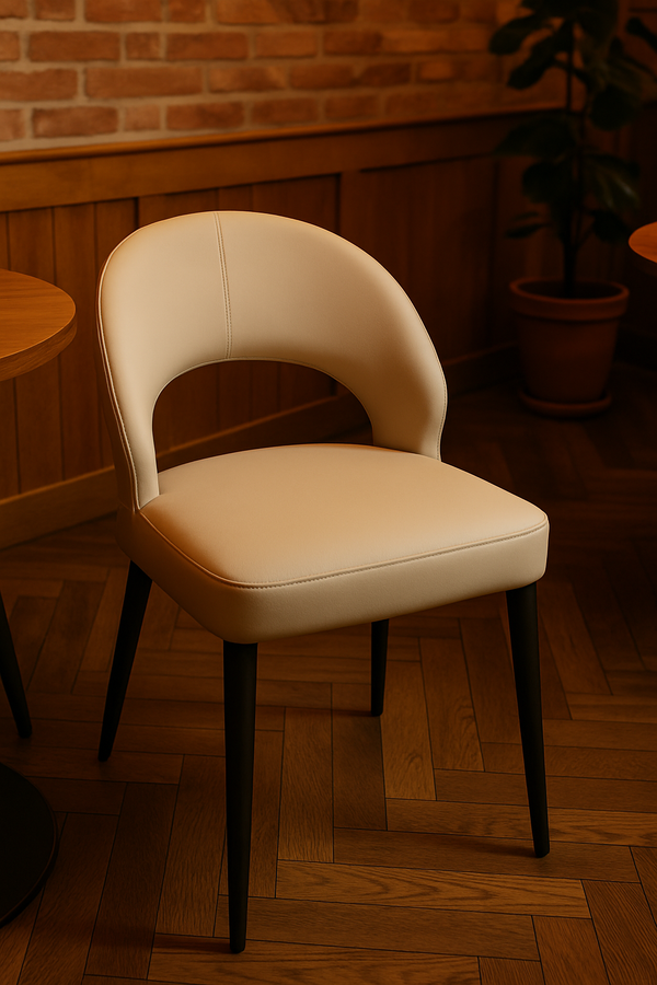 Cream Faux Leather Dining Chairs - Curved Backrest (Set of 2)