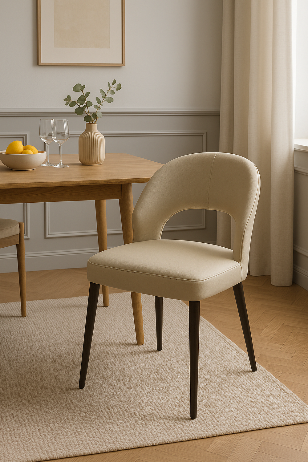 Cream Faux Leather Dining Chairs - Curved Backrest (Set of 2)
