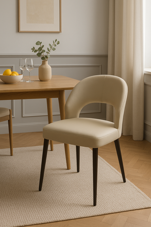 Cream Faux Leather Dining Chairs - Curved Backrest (Set of 2)