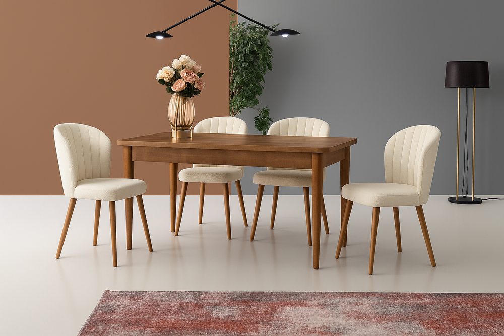Velvet Cream Walnut Chair (set of 2) - Karrari