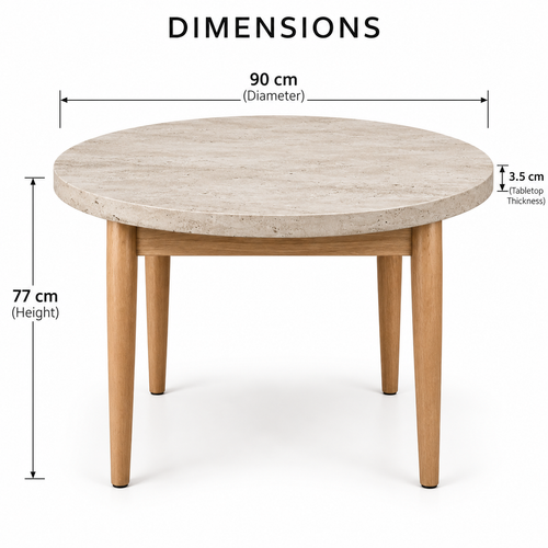 HAR Table - Travertine & Brown (90cm) Round Dining Table