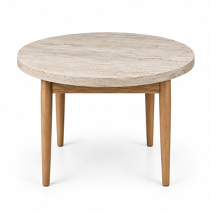 HAR Table - Travertine & Brown (90cm) Round Dining Table