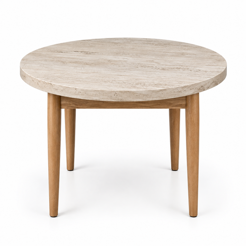 HAR Table - Travertine & Brown (90cm) Round Dining Table