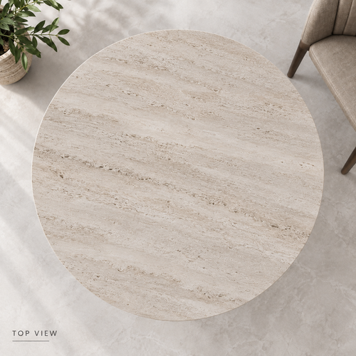 HAR Table - Travertine & Brown (90cm) Round Dining Table