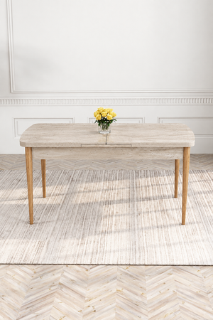 MIRA Table - Extendable Dining Table (Travertine & Atlantic Pine)