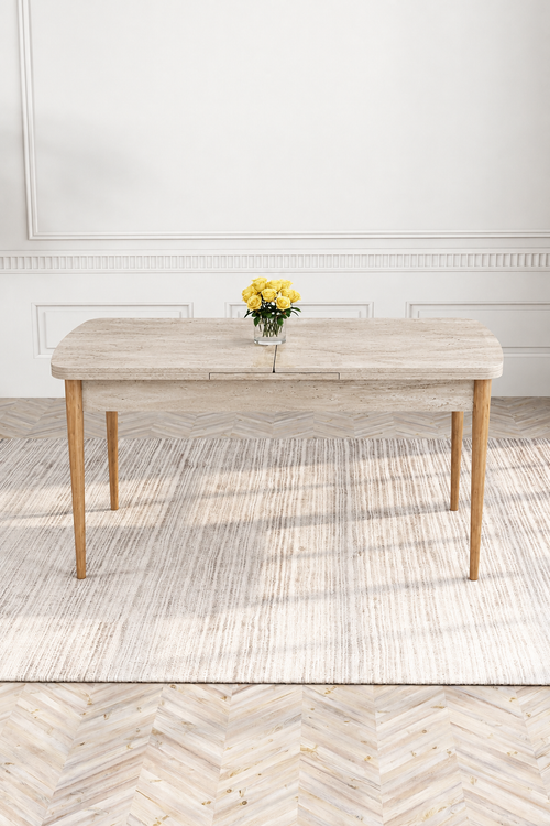 MIRA Table - Extendable Dining Table (Travertine & Atlantic Pine)