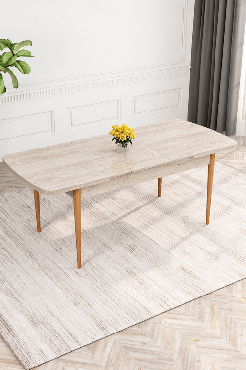MIRA Table - Extendable Dining Table (Travertine & Atlantic Pine)