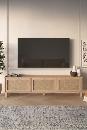 Natural Rattan 3-Door TV Console