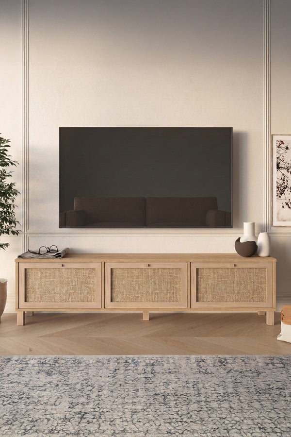 Natural Rattan 3-Door TV Console