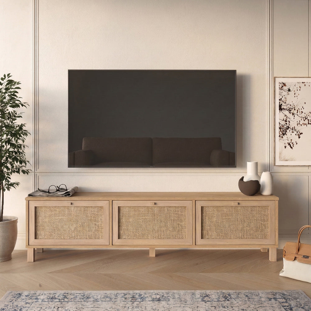 Natural Rattan 3-Door TV Console