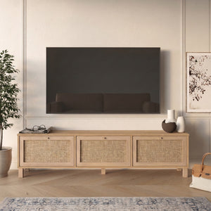 Natural Rattan 3-Door TV Console
