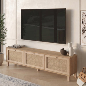 Natural Rattan 3-Door TV Console