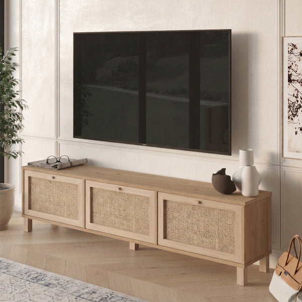 Natural Rattan 3-Door TV Console