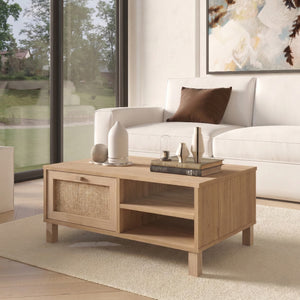 Natural Rattan Coffee Table with Storage