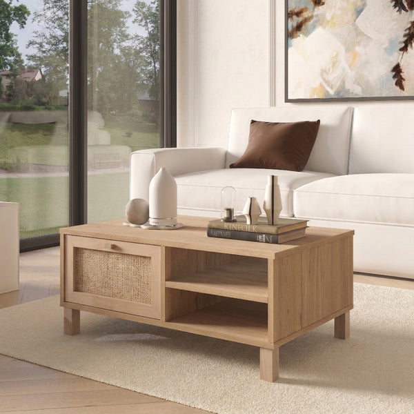 Natural Rattan Coffee Table with Storage