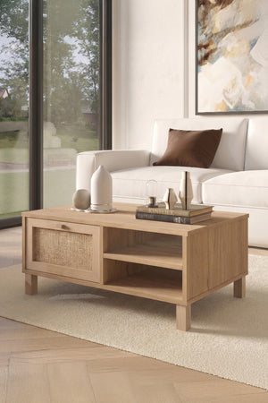 Natural Rattan Coffee Table with Storage