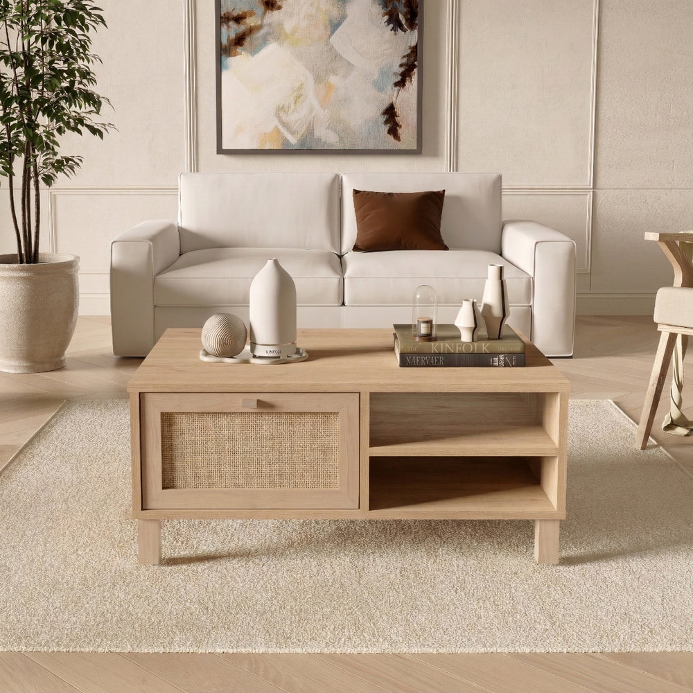 Natural Rattan Coffee Table with Storage
