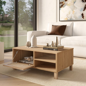 Natural Rattan Coffee Table with Storage