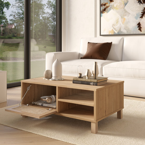 Natural Rattan Coffee Table with Storage