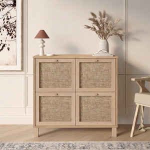 Natural Rattan 4-Door Storage Cabinet