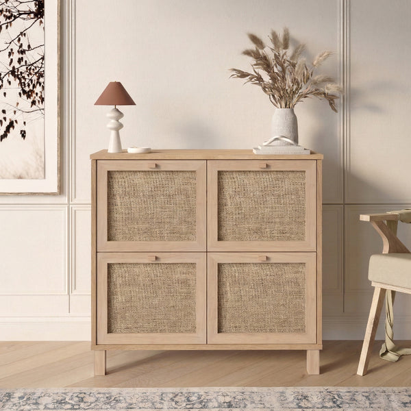 Natural Rattan 4-Door Storage Cabinet