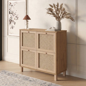 Natural Rattan 4-Door Storage Cabinet