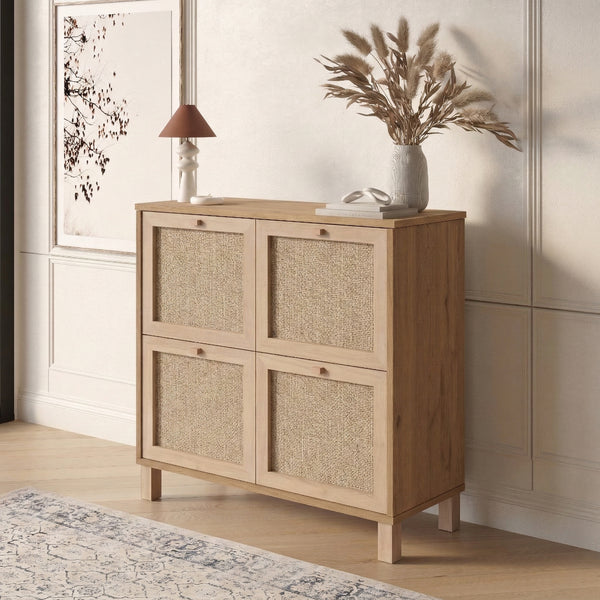 Natural Rattan 4-Door Storage Cabinet