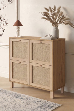 Natural Rattan 4-Door Storage Cabinet